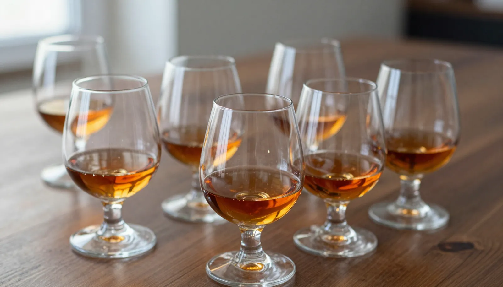 Các ly brandy từ vàng nhạt tới nâu sẫm