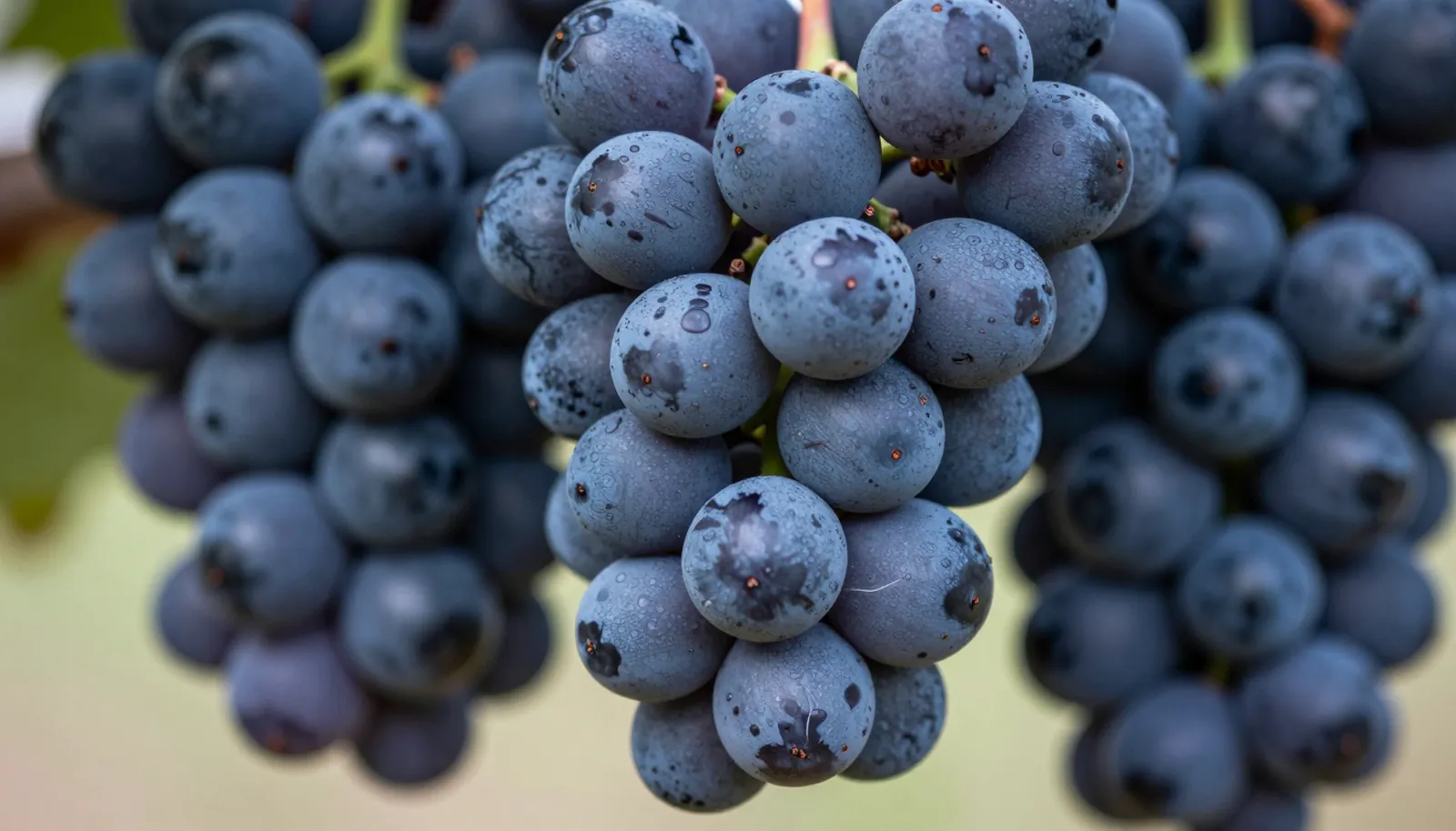 Chùm nho Cabernet Sauvignon hạt nhỏ, vỏ dày có phấn xanh
