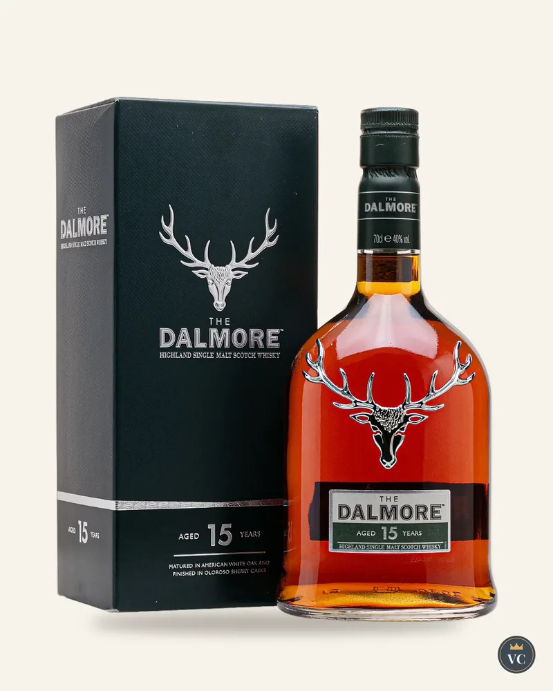 Chai The Dalmore 15 năm cạnh hộp
