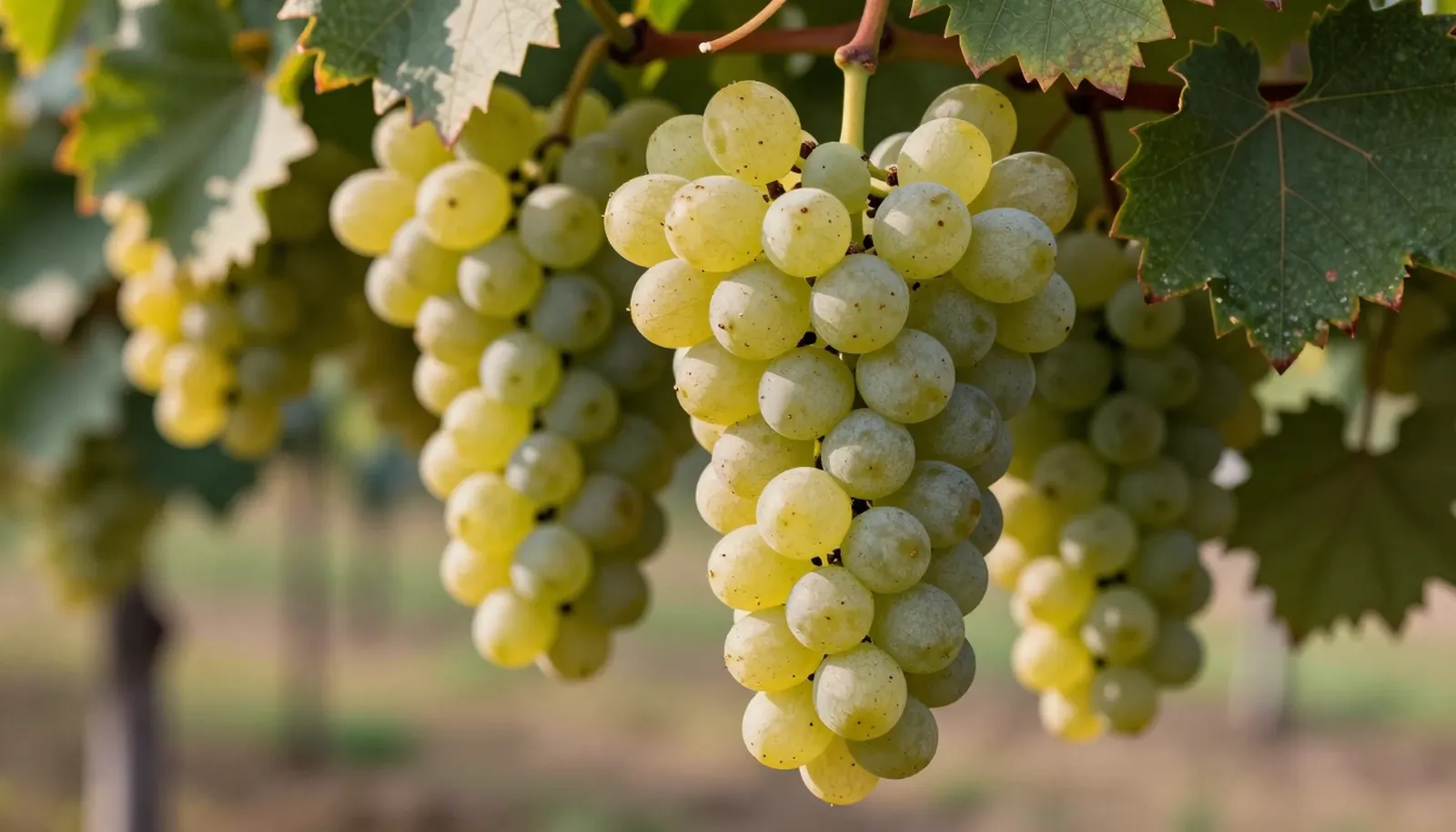Chùm nho Chardonnay vàng xanh dưới nắng sớm