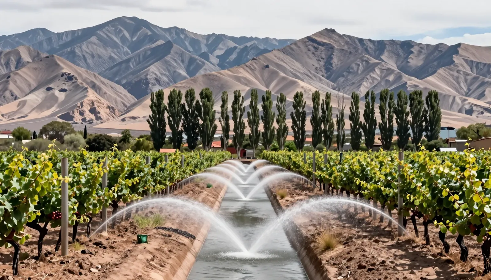 Vườn nho dưới chân rặng núi khô vùng Mendoza