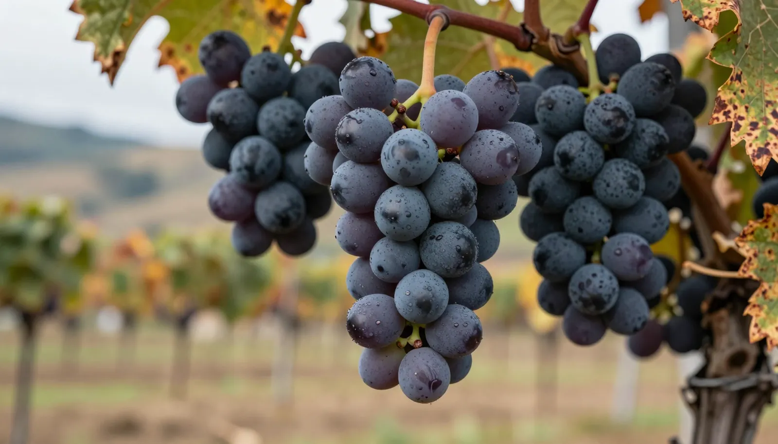 Chùm nho Nebbiolo chín trên giàn vào mùa thu