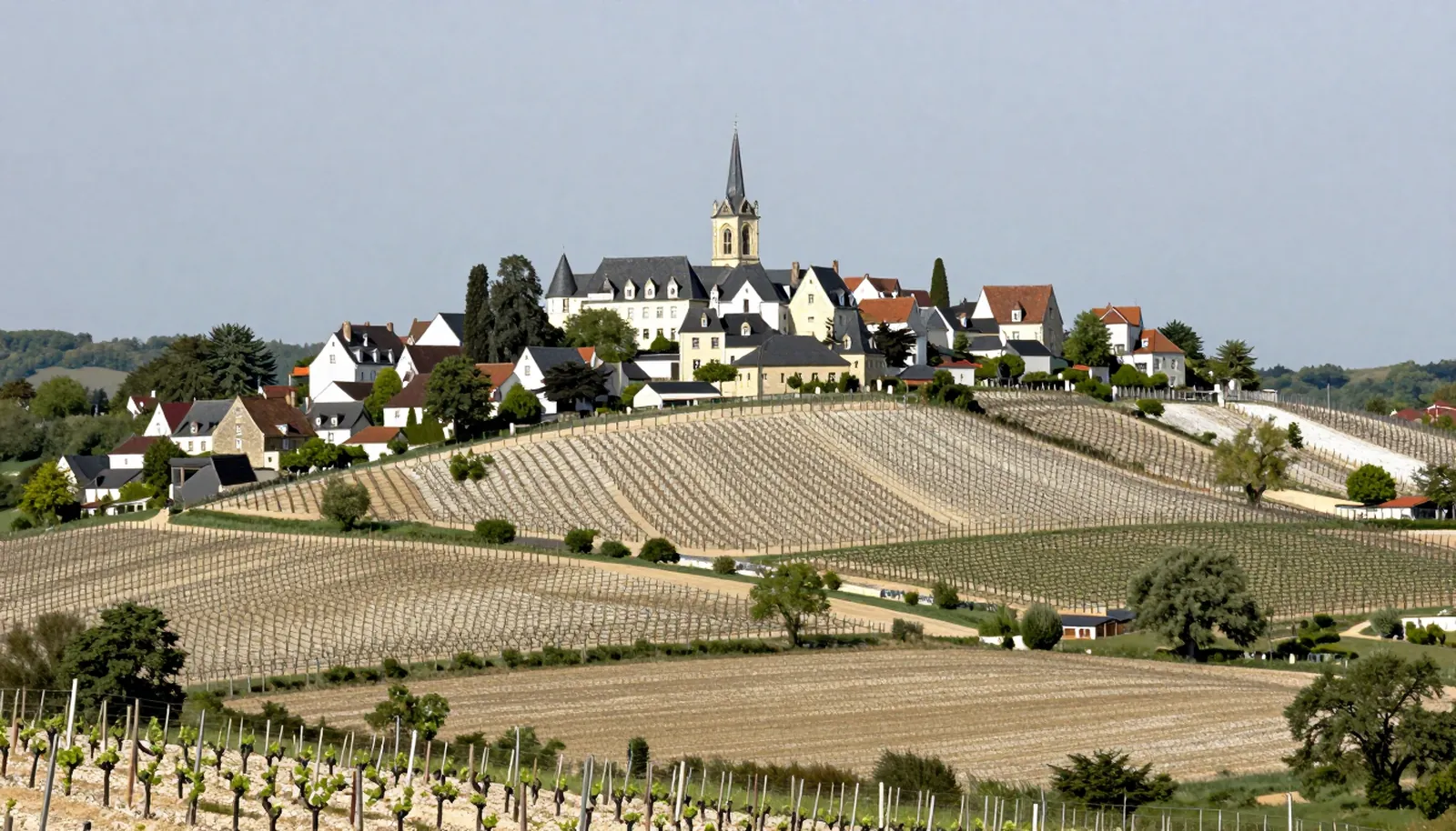 Ngôi làng trên đỉnh đồi giữa những đồi nho đất phấn trắng ở thung lũng Loire