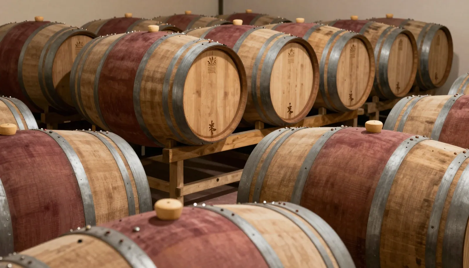 Những thùng gỗ sồi trong hầm ủ vang ở Rioja