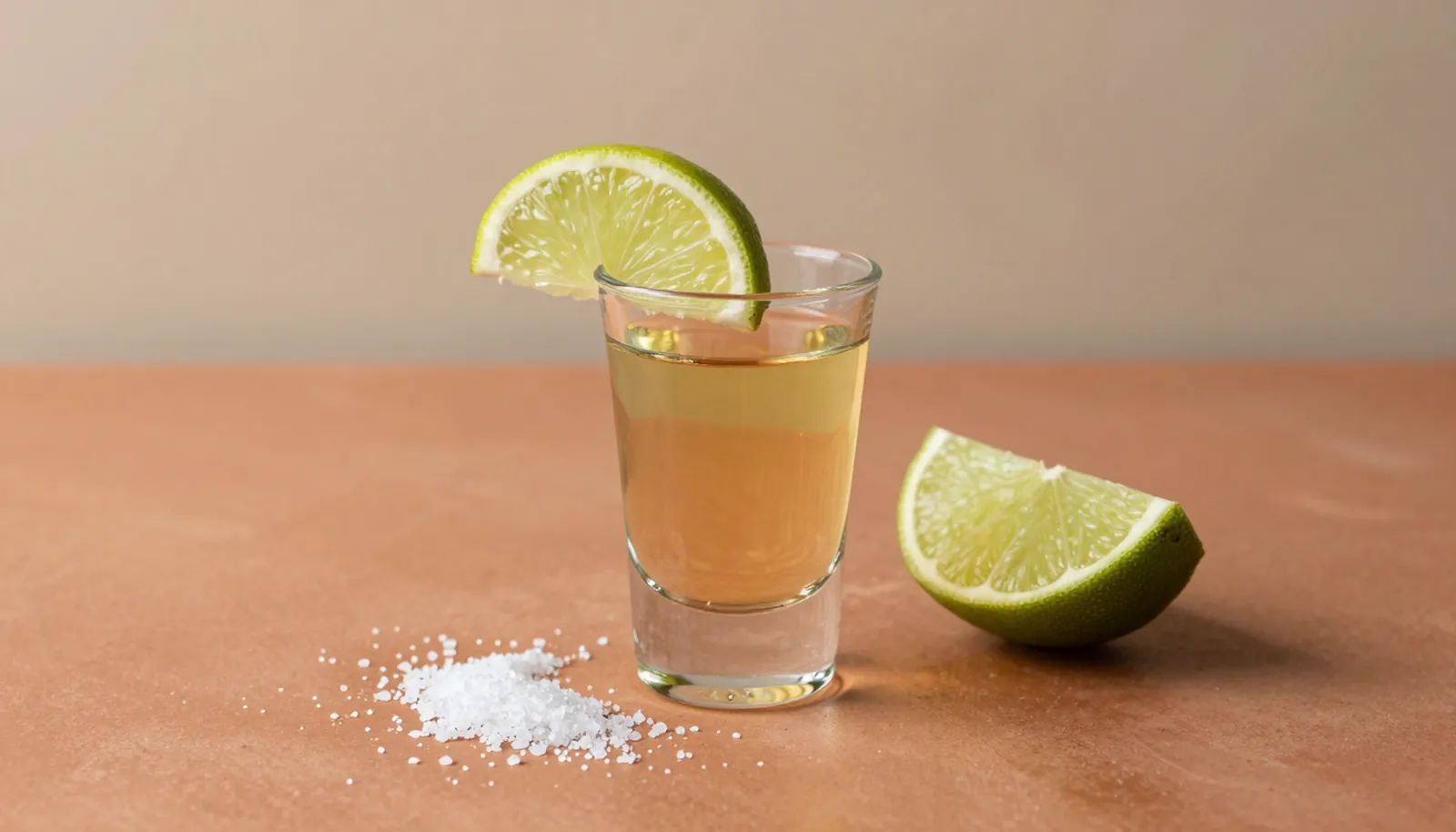 Ly tequila reposado màu vàng với chanh và muối